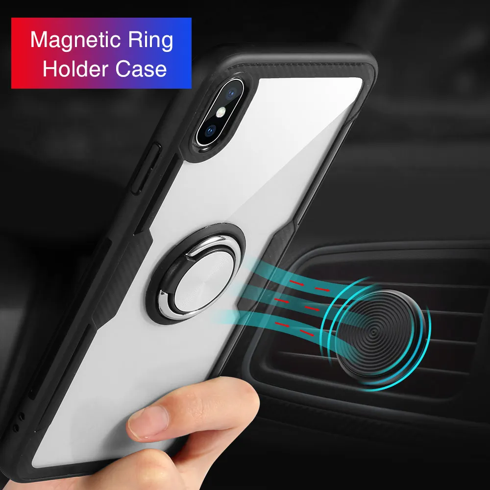 Magnetic Holder Case For iPhone X XS XR 6 6s 7 8 Transparent Shockproof Phone Plus XSMAX Cover Capa Coque |