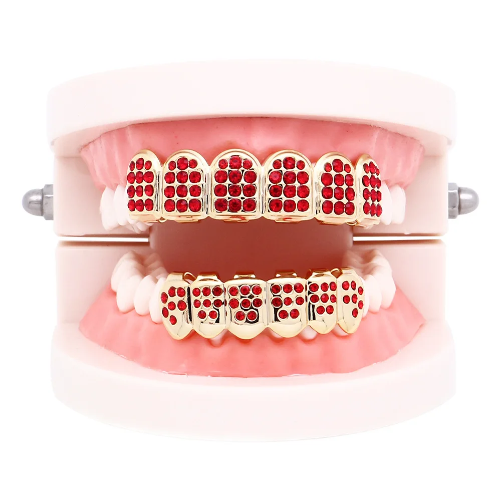 Хип-хоп Iced Out Grillz верхние и нижние зубы Grillz красочные панк золотые зубные колпачки Rapper зубные грили