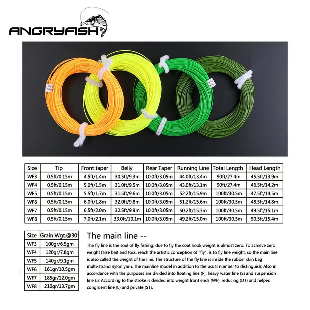 ANGRYFISH WF 5F/6F/7F 100FT рыболовная леска для ловли рыбы Вес вперед плавающая нейлоновая
