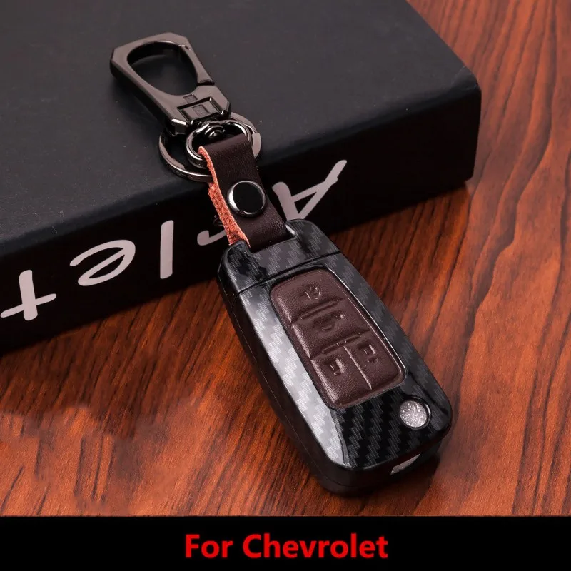 Кожаный чехол для автомобильных ключей из углеродного волокна Chevrolet Cruze Aveo Trax Opel
