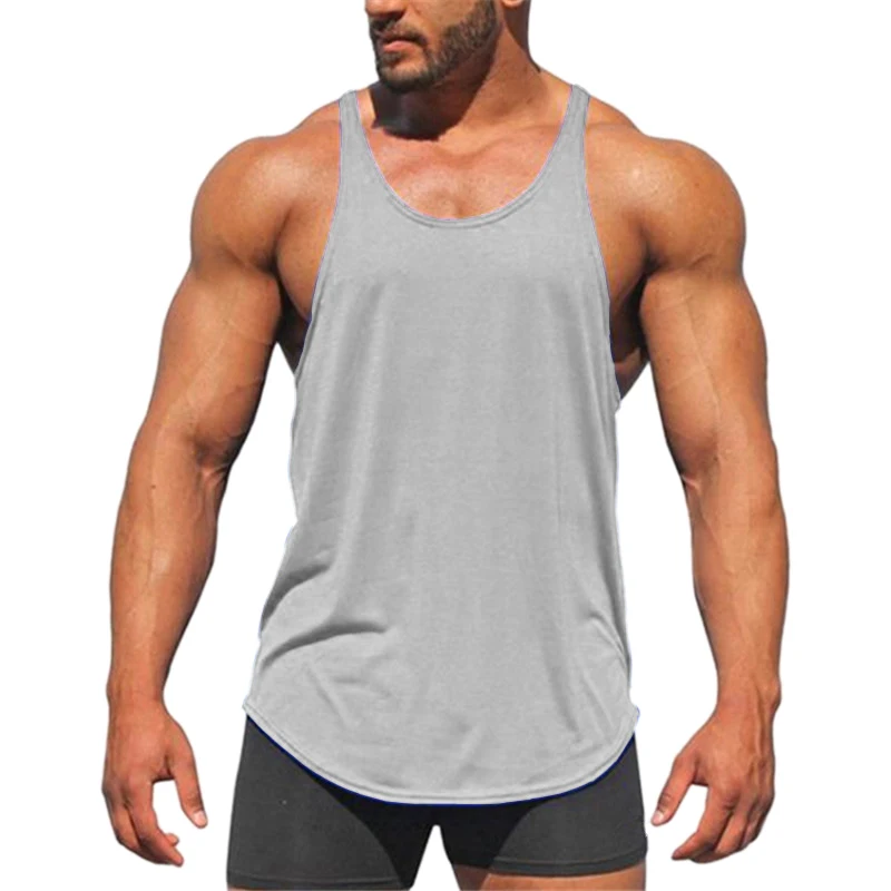 Gray Muscleguys Бодибилдинг мужские Стрингер безрукавки модная Однотонная рубашка без рукавов майка для тренажерного зала одежда для фитнеса хлопок тренировки S - Цвет: Gray