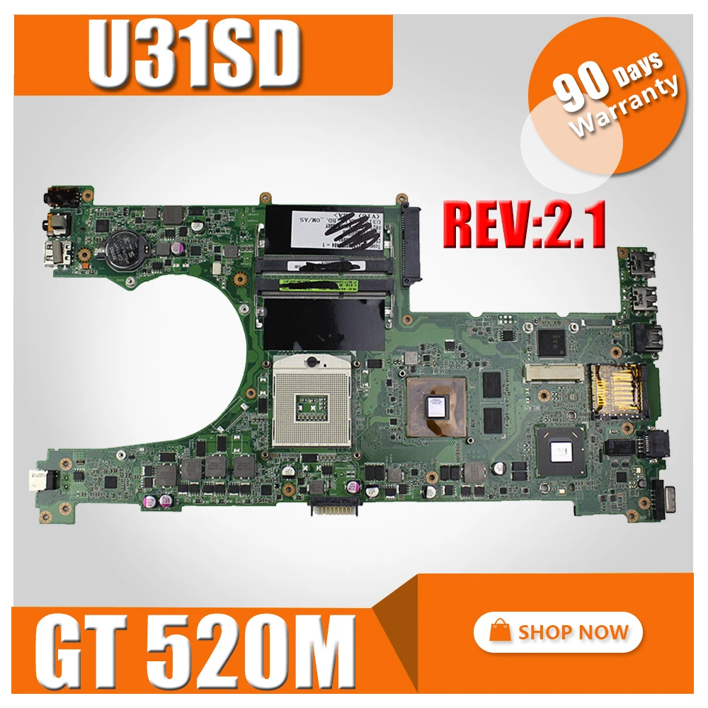 Материнская плата U31SD REV: 2 1 GT 520 M/1 GB для For Asus U31S X35S U31SG материнская ноутбука тест на