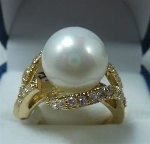 Pretty NEW 12MM White Shell Pearl Women' s Ring size 7#8#9#^^^@^Noble style Natural Fine jewe FREE SHIPPING | Украшения и