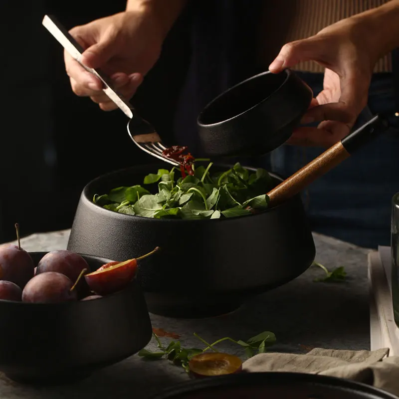 

KINGLANG ceramic rice black matte high bowl home soup restaurant noodle bowl snack bowl tableware