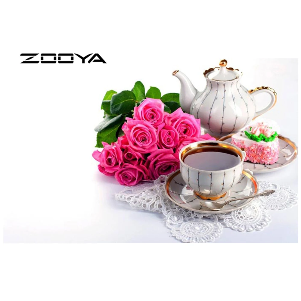 ZOOYA Алмазная картина Вышивка Цветы Роза чайный набор узор Стразы рукоделие DIY