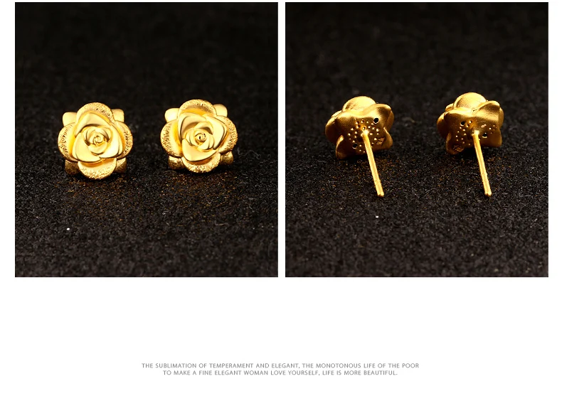24 K серьги из чистого золота реального AU 999 Solid Золотые серьги хороший 3D Роза высококлассные Модная классика вечерние Fine Jewelry Лидер продаж Новинка г