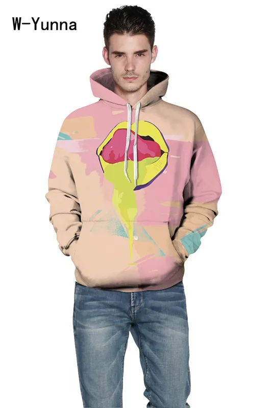 Женские/мужские толстовки с объемным принтом и розовыми губами качественные