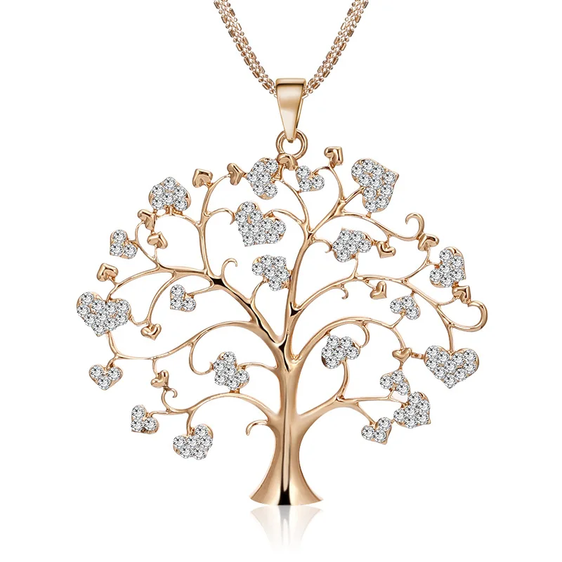 Fashion Hollow Romantic Tree Golden Crystal Leaf Pendant Necklace Valentine's Day Love Party Wedding Jewelry | Украшения и