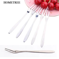 hometre 2 pcs fruit fork stainless steel metal two prongs food cake meat dessert forks dinnerware for kitchen tablewaret h315