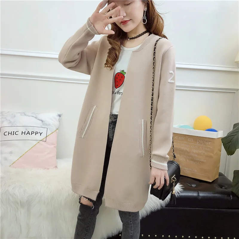 

Женский свитер Blusas De Inverno Feminina 2018 и новый узор длинный Фонд буквы бейсбольный вязаный кардиган джокер свитер для женщин