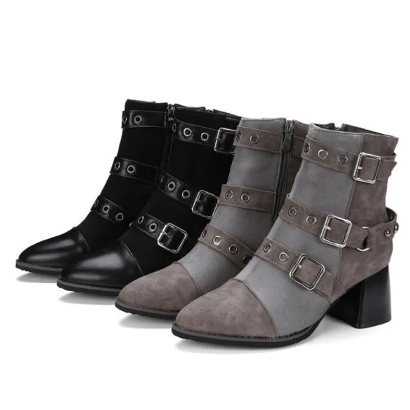 Autumn and winter New style fashion High-heeled Cusp black rivet boots Comfortable Cashmere Keep warm Women Boots 34-48