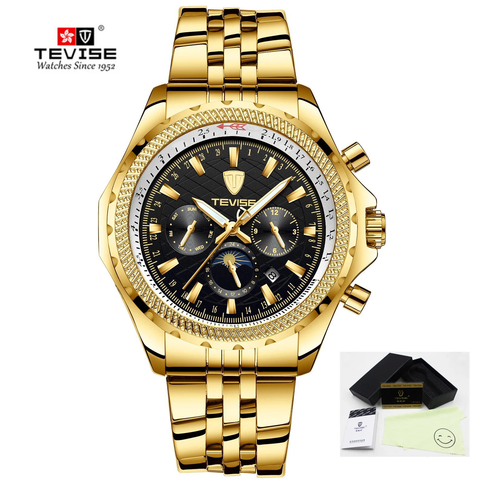 TEVISE steel black Tevise Mens Top Brand Luxury Fashion Men Business Mechanical Watches Automatic Watch Waterproof Male Clock Relogio Masculino - Цвет: TEVISE steel black