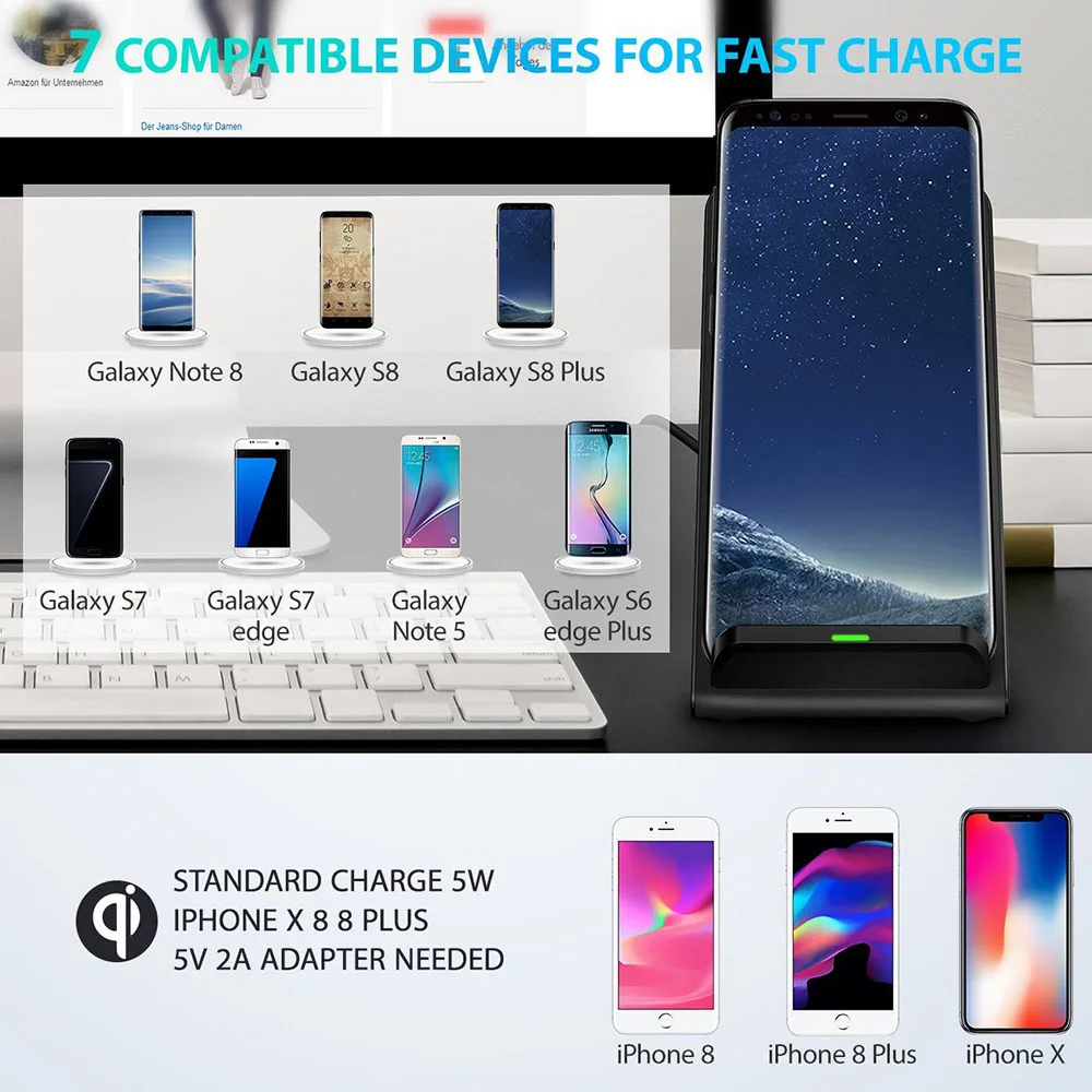 Qi Беспроводное зарядное устройство подставка держатель для iPhone X 8 Plus Samsung Note8 S9 S8