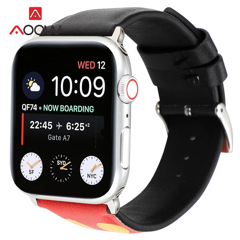 Кожаный ремешок для часов с мультяшным принтом для Apple Watch 40 мм 44 мм 38 мм 42 мм Микки браслет с подвеской в виде мыши ремешок для iWatch 1 2 3 4