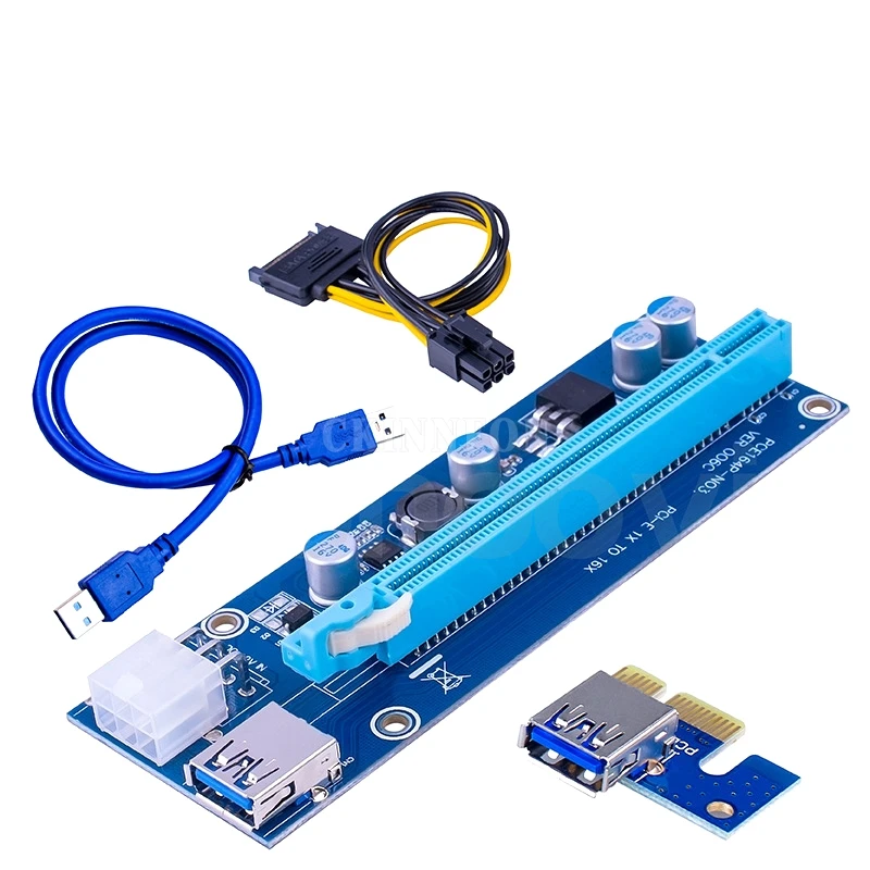 

200Pcs/Lot 006C 006S USB 3.0 PCI-E Express 1X to 16x Extender Riser Card SATA 15pin Male to 6pin Power Cable for Bitcoin Miner