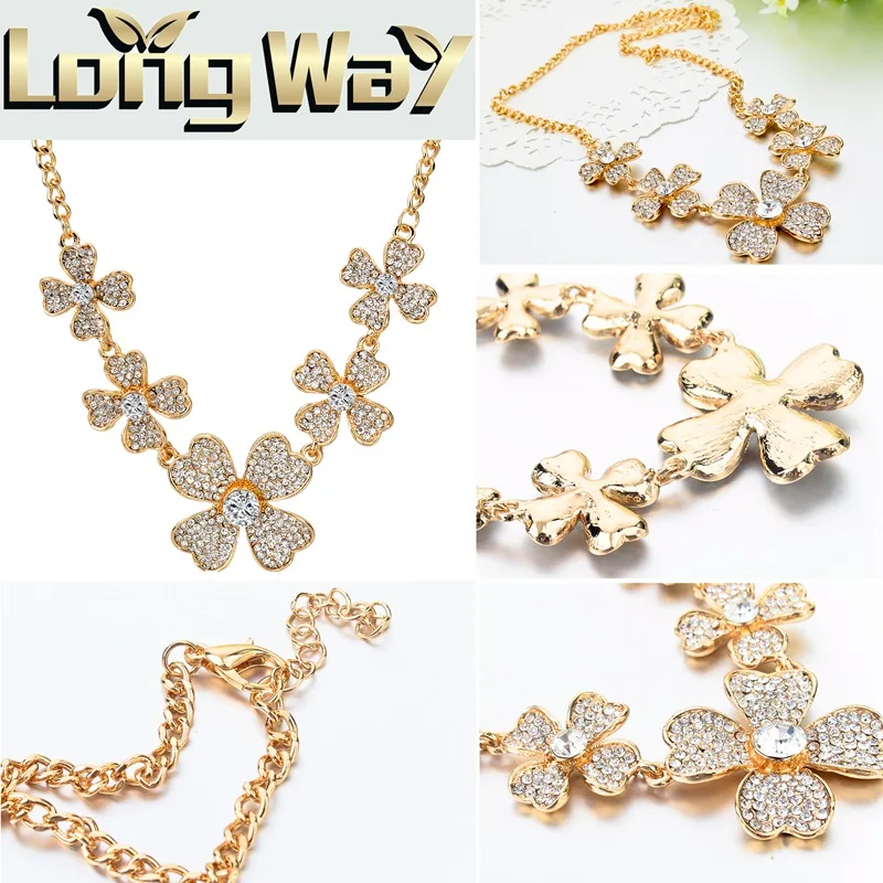Женское массивное ожерелье LongWay с кристаллом клевера золотого цвета цепочка