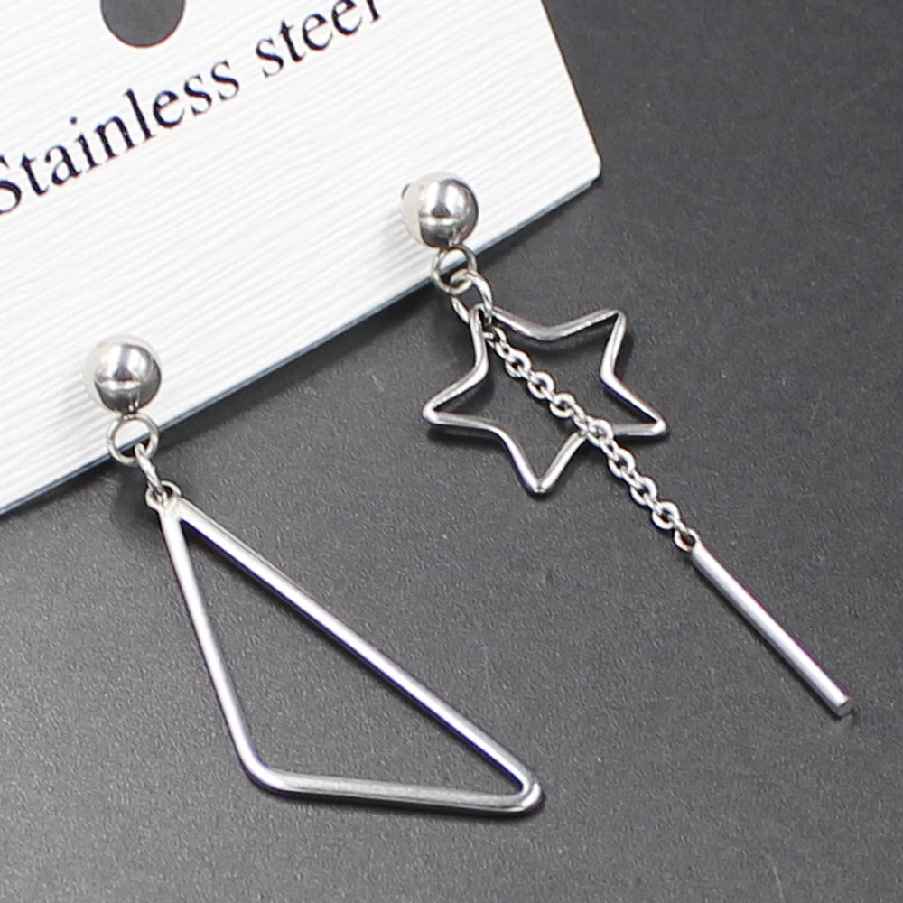 Kakee 2019 Trendy Stainless Steel Geometric Asymmetrical Tassel Earring Simple Korean Fashion Style Jewelry Bridal Drop Earrings | Украшения
