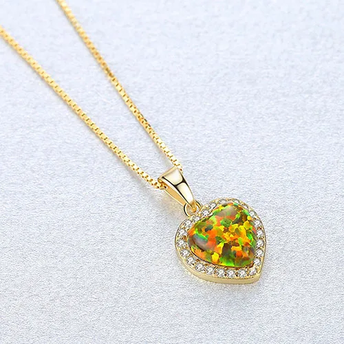 New Opal Necklace Wish Explosion European and American Jewelry 3A Zircon Silver Pendant Heart | Украшения и аксессуары