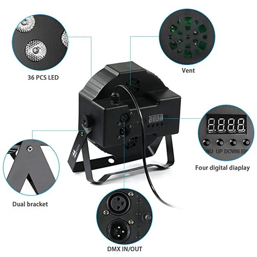 Светодиодные сценические огни 18x3W RGB Par 7 режимов DMX управляемый Звук