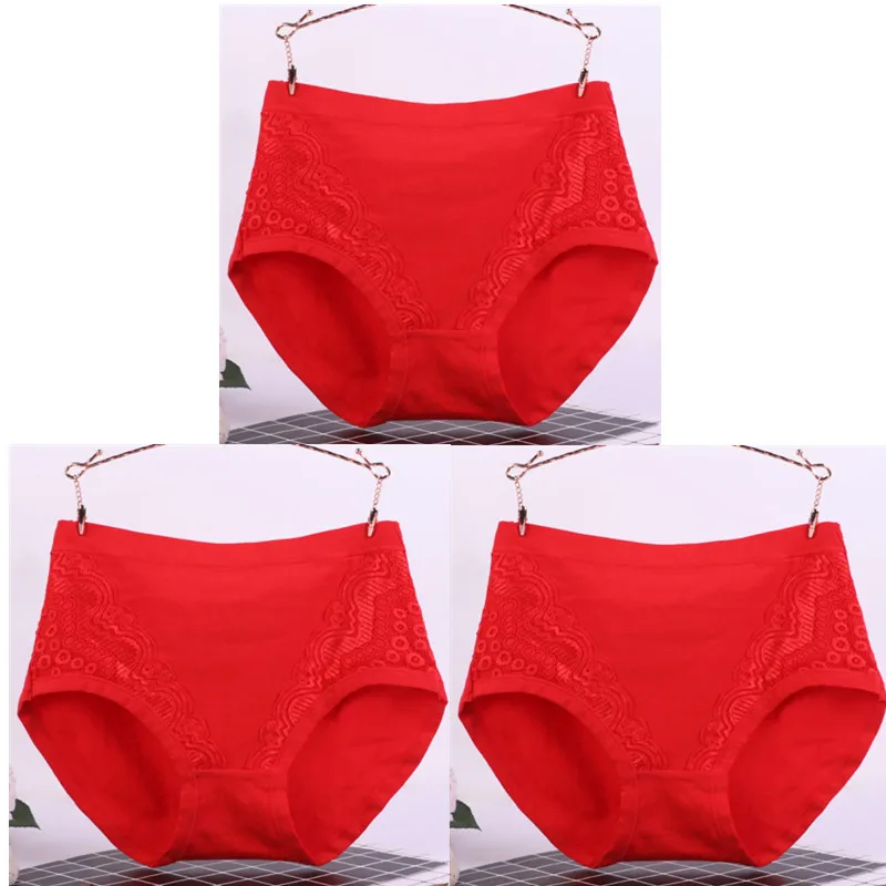 red X 3 3 шт./лот, XL-6XL, большие размеры, высокая талия, женские трусики, одноцветные хлопковые трусы, нижнее белье, женские сексуальные кружевные бесшовные трусы 6634 - Цвет: red X 3