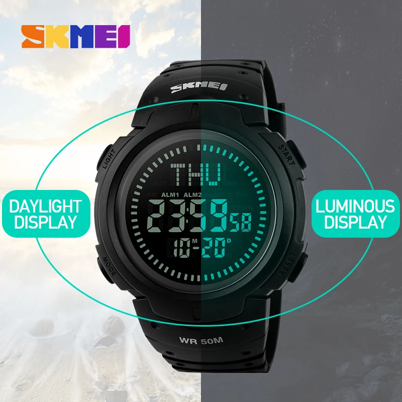 SKMEI Luxury Brand Fashion Casual Outdoor Sport Chronograph Compass Watch Men Waterproof LED Electronic Digital Wristwatches | Наручные
