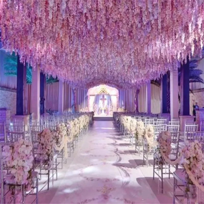 Beste Gloednieuwe Ambachten 34 Cm Lengte/pcs Kunstmatige Wisteria Bloem Wijnstok Handgemaakte Opknoping Garland Wedding Home Decoratieve Rotan