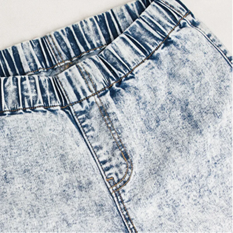 Women Skinny Vintage Blue Tights Mid Waist Pencil Pants snowflake Wash Streetwear Slim Elastic Full-length Jeans Plus Size |