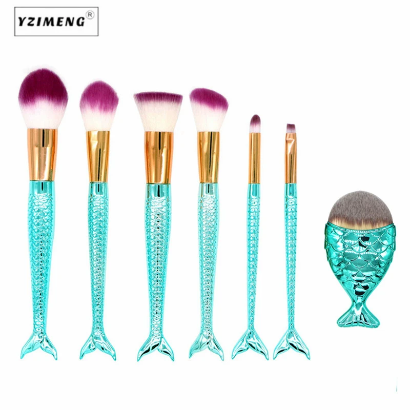 6-15PCS Mermaid Makeup Brushes Set Professional Foundation Powder Eyeshadow Eyebrow Contour Concealer Blush Tools | Красота и