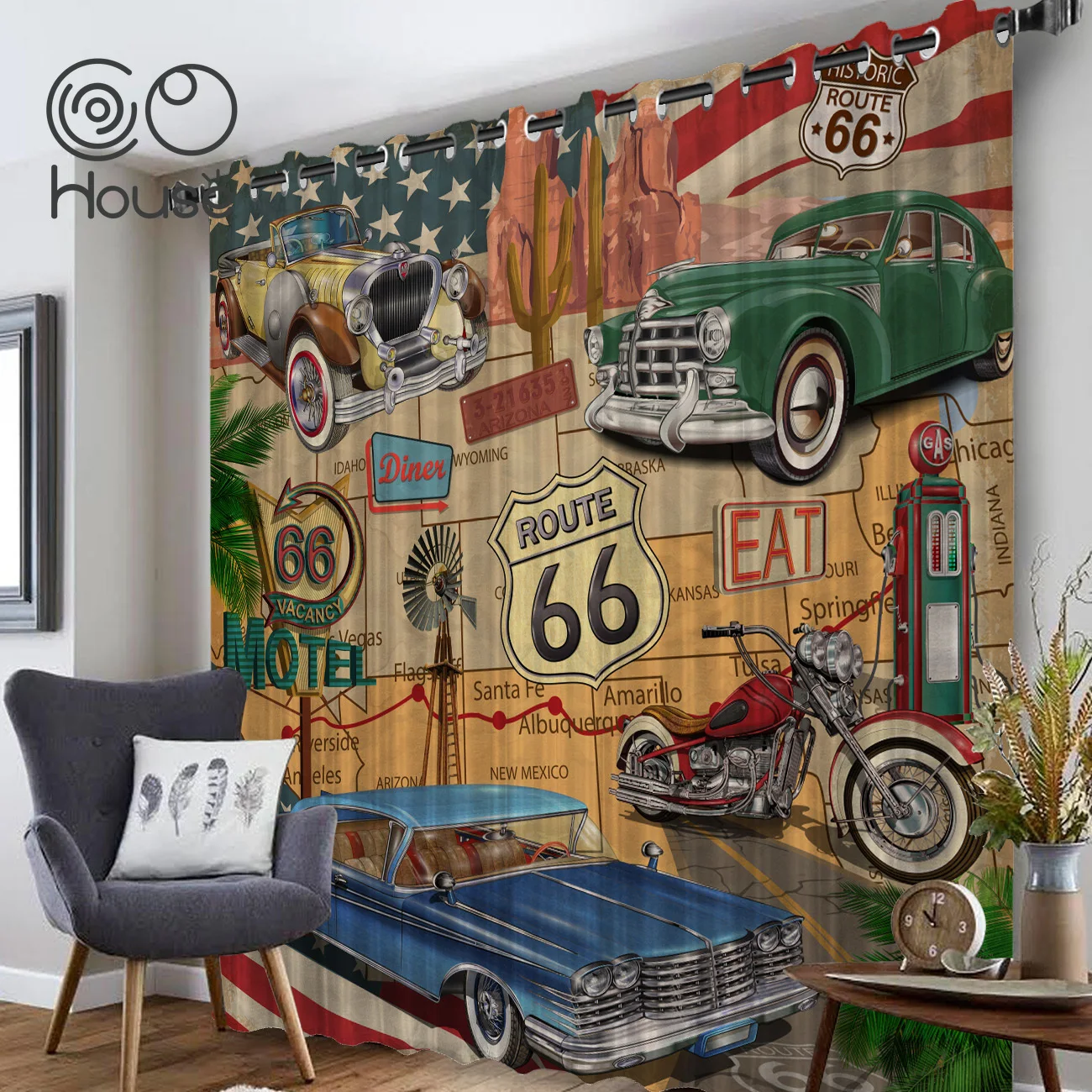 COCOHouse Ретро Route 66 занавески для комнаты большие окна затемненные спальни кухни