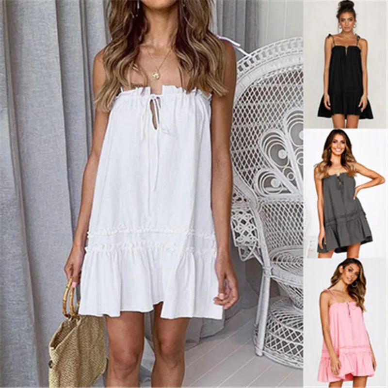 Srping летние пикантные Boho пляж Бандажное платье Для женщин Однотонная