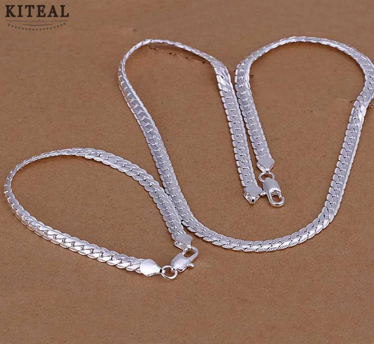 Classic jewelry silver sets 5MM Full Side Necklace chain &ampBracelet Sets for men Wholesale SMTS085 | Украшения и аксессуары