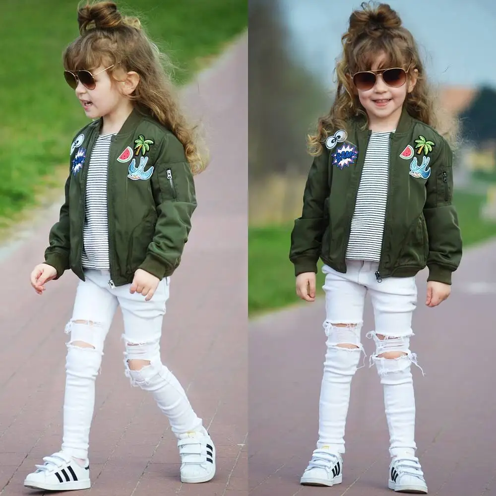 2019 Embroidered Baseball Suit Army Green Children's Wear Women's Short Jacket Printed | Детская одежда и обувь