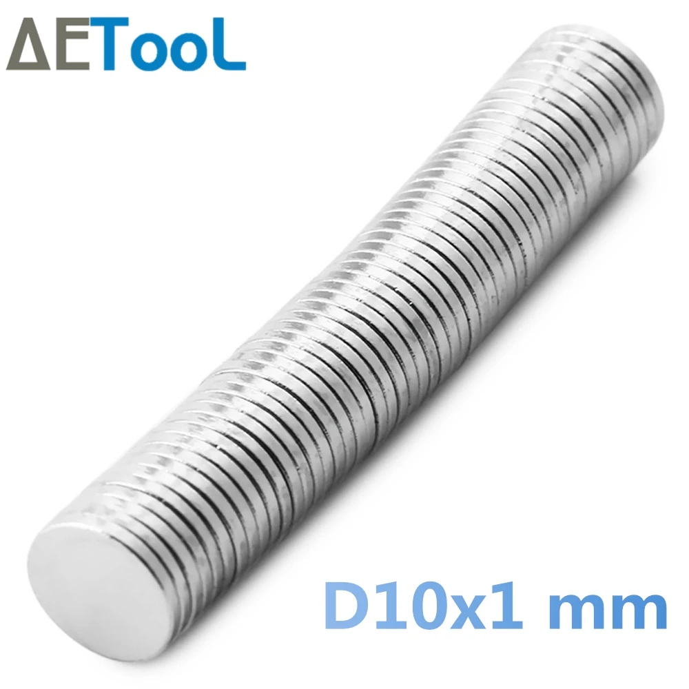 Неодимовый магнит AETool 5/10/20/30/40/50/100 шт. N52 10 мм x 1 мощный круглый диаметром 10x1
