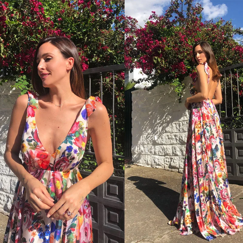 Женское богемное Пляжное Платье макси с открытой спиной и v образным вырезом