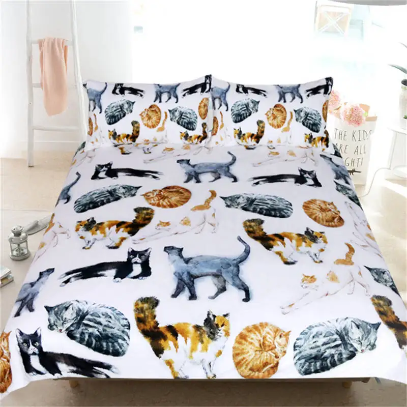 Colorful cat Постельные принадлежности Outlet милые кошки Постельный набор Одиночная королева мультфильм кровать набор для детей акварельный рисунок питомца пододеяльник животное домашний текстиль - Цвет: Colorful cat