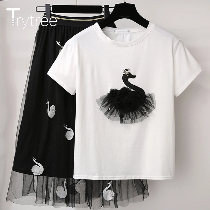 Trytree/летний женский костюм из двух предметов повседневный сетчатый хлопковый топ