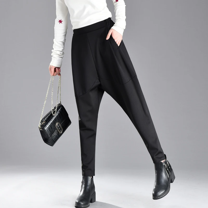 Женские брюки-шаровары 2019 весна осень модные женские черные с эластичной талией