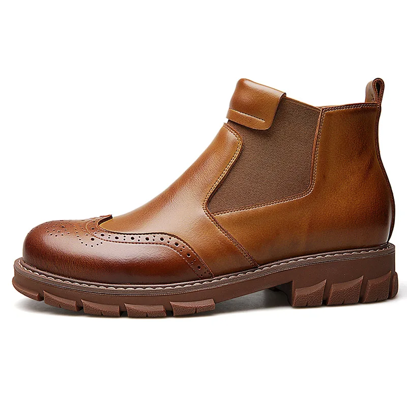Spring Brown Misalwa/ботинки для мальчиков в стиле ретро; год; коллекция года; короткая свадебная обувь; Мужская обувь с перфорацией типа «броги»; классические черные ботинки из спилка; зимние туфли без каблуков для снега - Цвет: Spring Brown