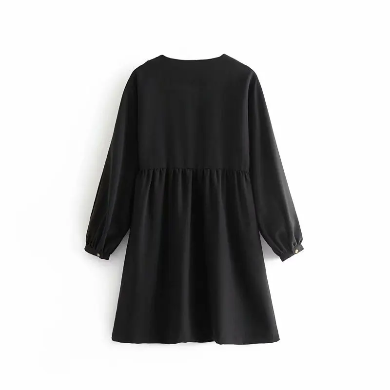 2018 женское винтажное однотонное платье с v-образным вырезом и пуговицами