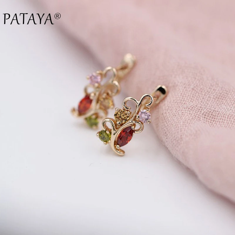 Женские серьги с цветком PATAYA нестандартные из розового золота 585 пробы