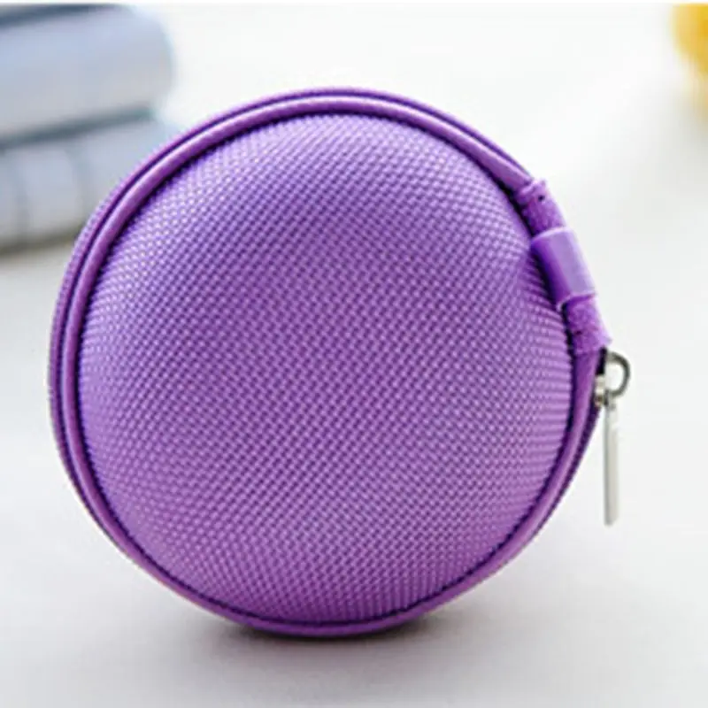 purple 1 шт. круглый держатель для наушников, чехол для хранения, жесткий футляр, чехол для денег, монет, кошельки на молнии - Цвет: purple