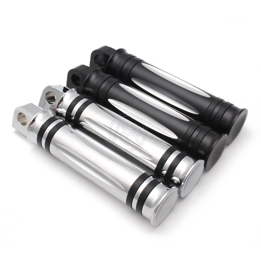 

Motorcycle Black/Chrome Aluminum+Rubber Anti-Slip Foot Pegs Foot Pedals Footrest For Harley Honda Yamaha Suzuki