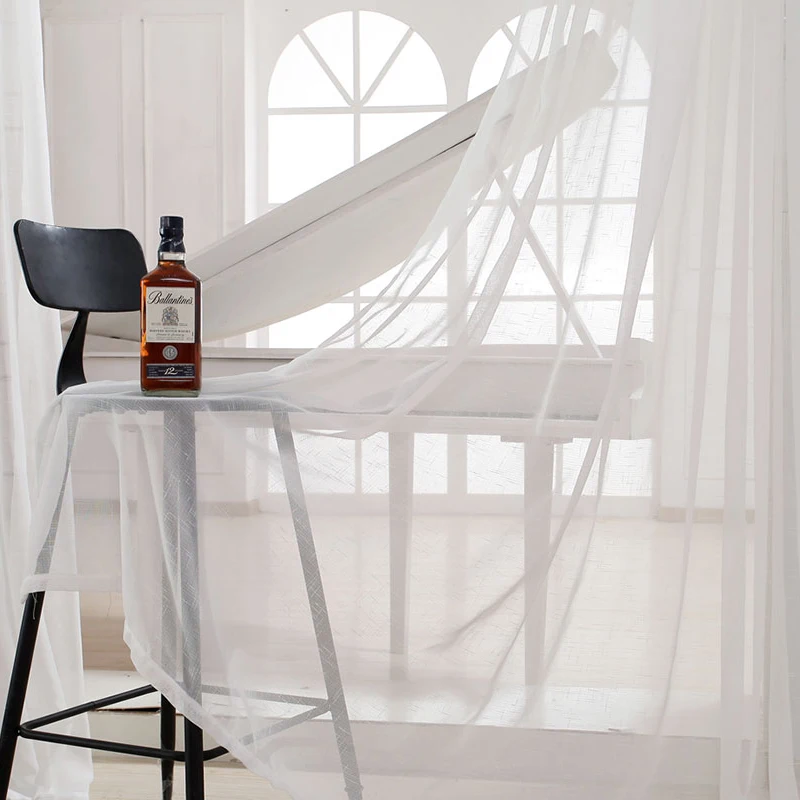 Простой дизайн модные льняные занавески тюлевые ткани для окон Белый Тюль