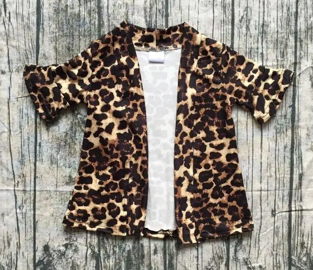 short sleeve leopard Осенне-зимняя детская одежда для маленьких девочек; хлопковый кардиган с леопардовым принтом и гепардом; топ с подсолнухами; Эксклюзивная одежда; пальто; молочный шелк; рукав 3/4 - Цвет: short sleeve leopard