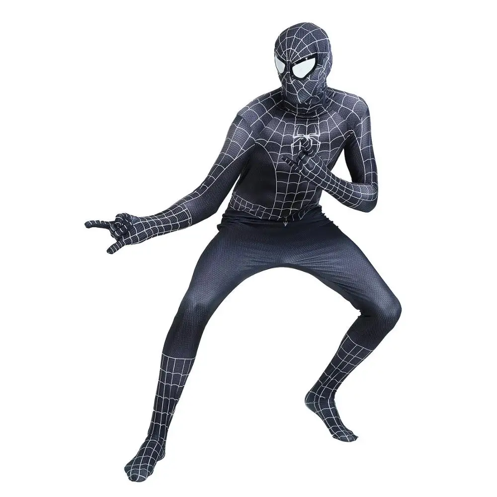 Zentai and Mask Черный костюм Человека-паука, костюм для косплея, одежда для взрослых и детей на Хэллоуин, вечерние костюмы зентай - Цвет: Zentai and Mask