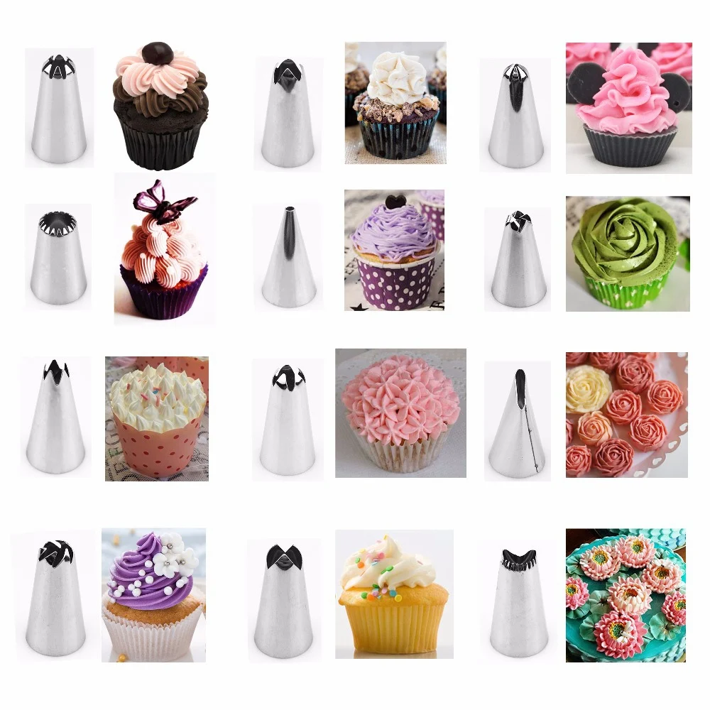 GVCD 14Pcs/Set Icing Piping Cream Pastry Bag Nozzle Set Diy Cake Decorating Stainless Steel With Collecting | Дом и сад