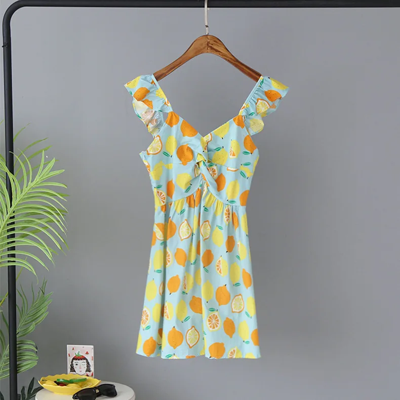 ALPHALMODA 2019 летнее Новое Хлопковое платье с фруктовым принтом узелками праздничное