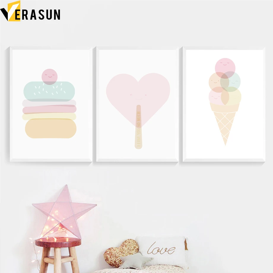 Милый мультфильм Мороженое скандинавские постеры и принты детская настенная