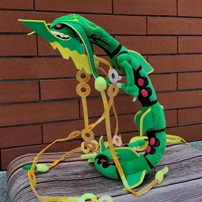 Аниме-игрушка мегаэволюция Rayquaza плюшевые игрушки зеленый блестящий черный дракон Мягкий чучело мультфильм Омега Рубиновая кукла 80 см - Цвет: Green Mega Rayquaza