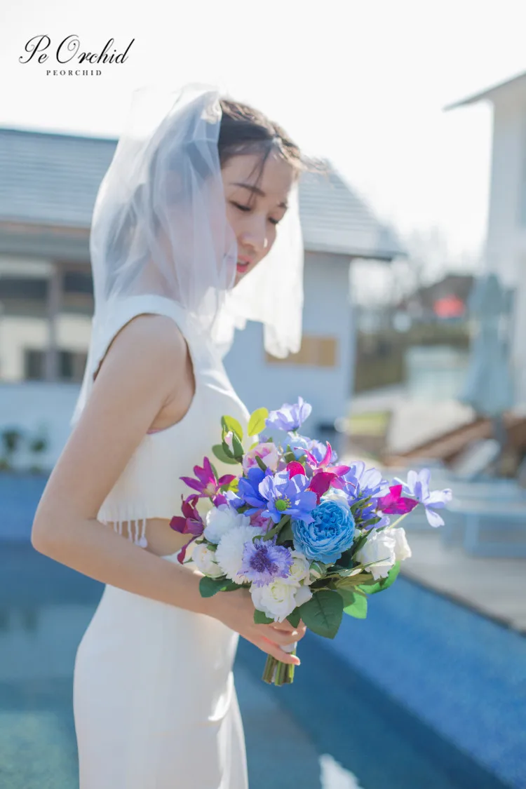 PEORCHID Летние Красочные свадебные цветы букеты синие фиолетовые искусственные